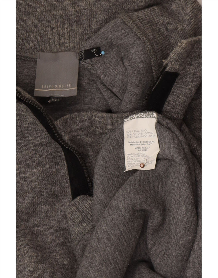 BELFE & BELFE Jersey De Cuello Con Cremallera Para Hombre Grande De Lana Gris