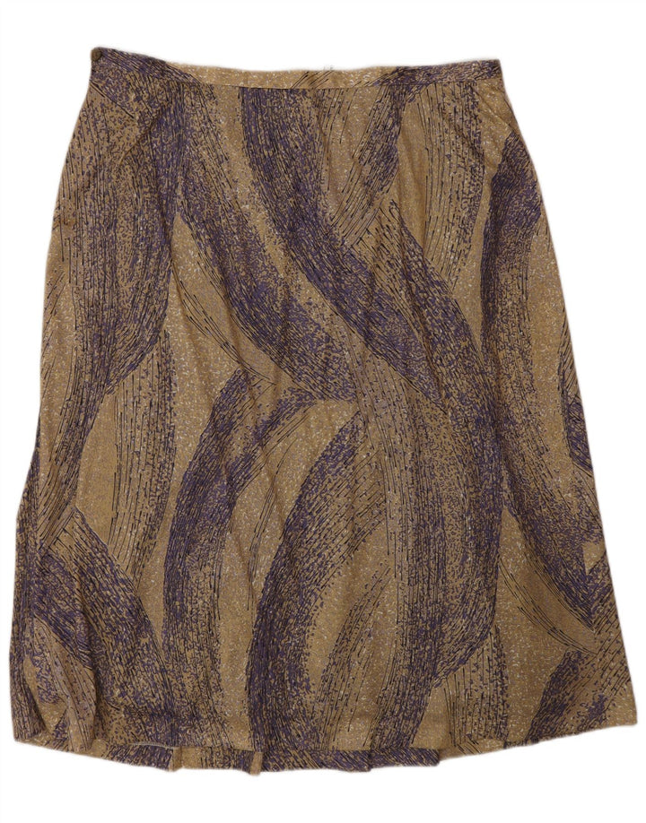 Vintage mujer patrón abstracto una línea falda W34 poliéster beige grande