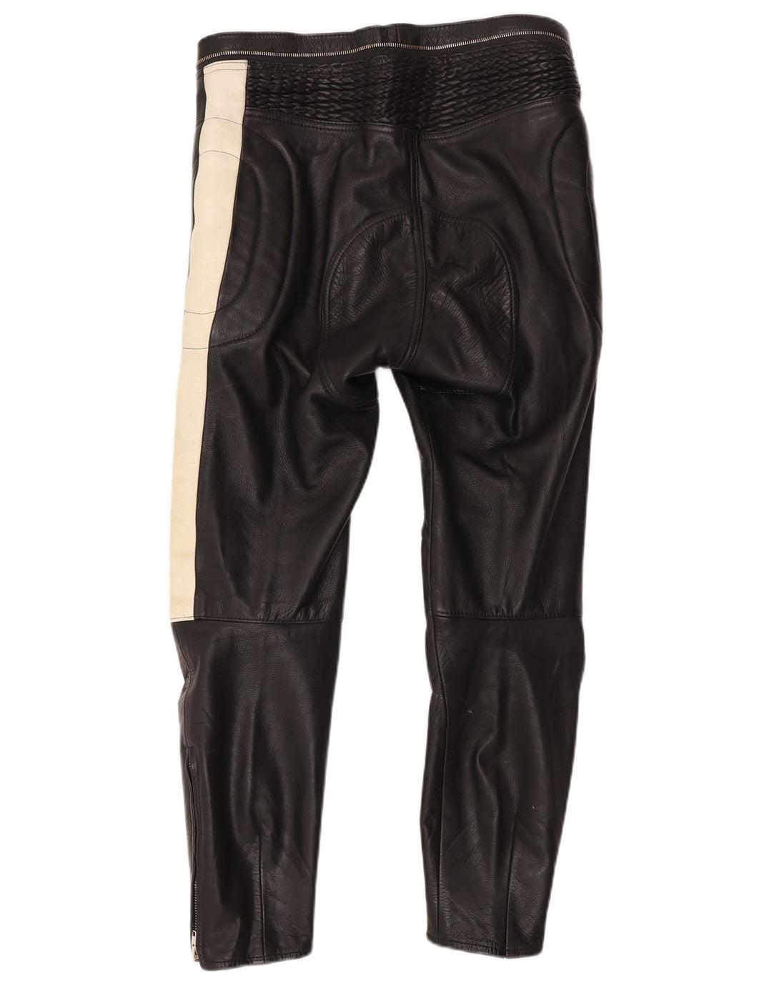 Pantalones motociclistas de cuero vintage para hombre W34 L30 Bloque de color negro