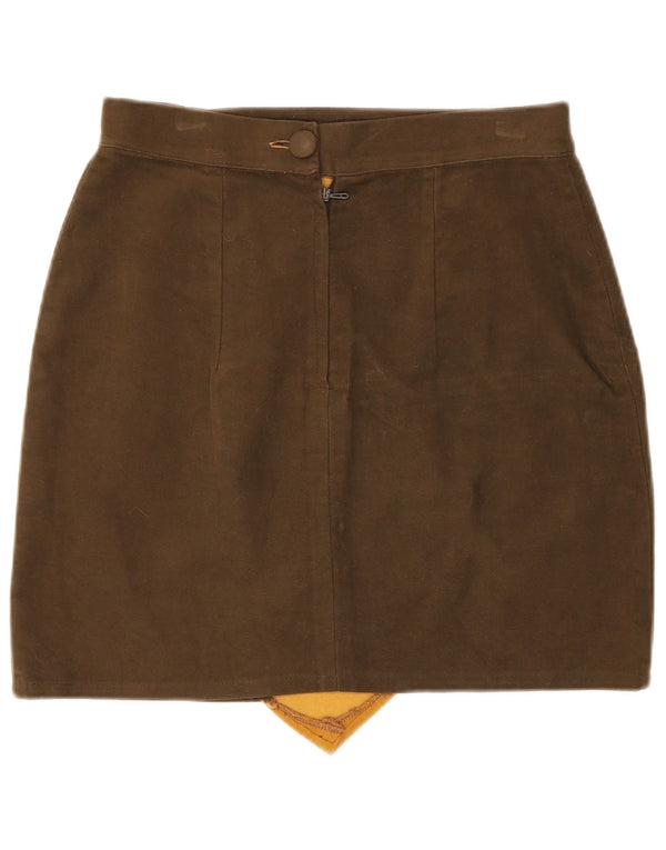 Vintage Womens Suede Mini Skirt Small W26 Brown Colourblock