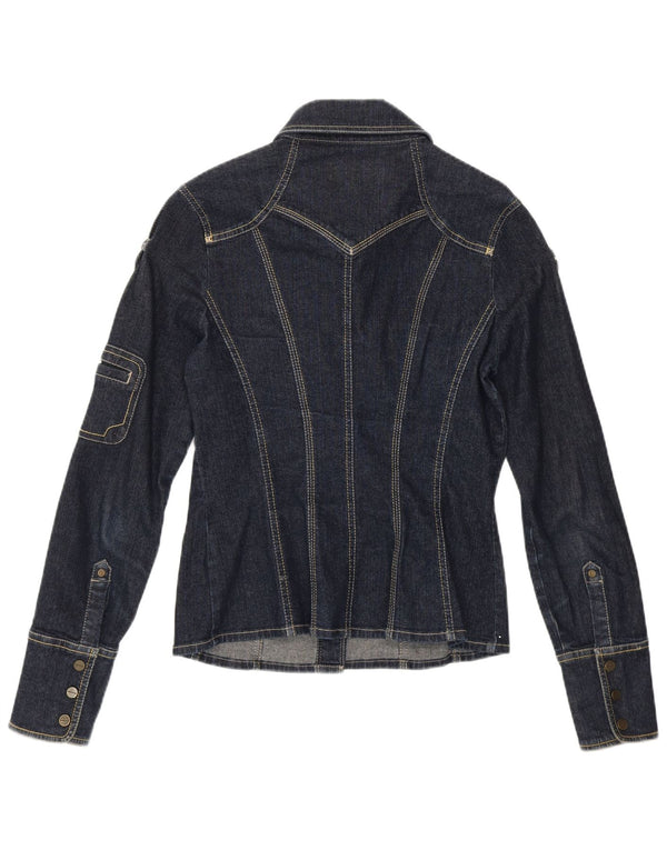 KAREN MILLEN Camisa vaquera militar para mujer UK 10 Small Blue Cotton