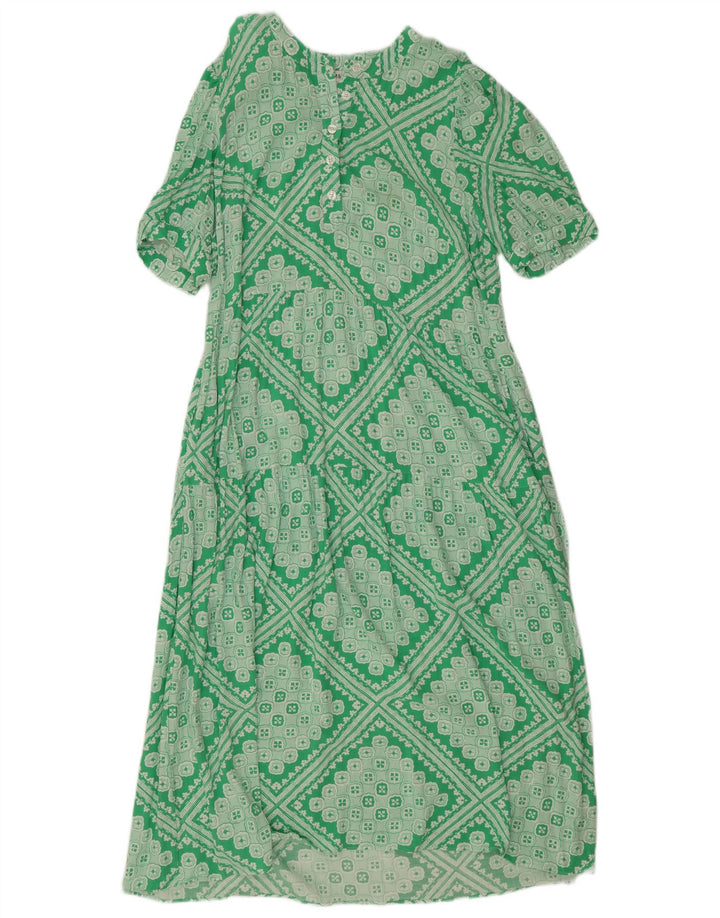 Marks & Spencer Vestido acampanado regular para mujer UK 42 Verde medio Geométrico