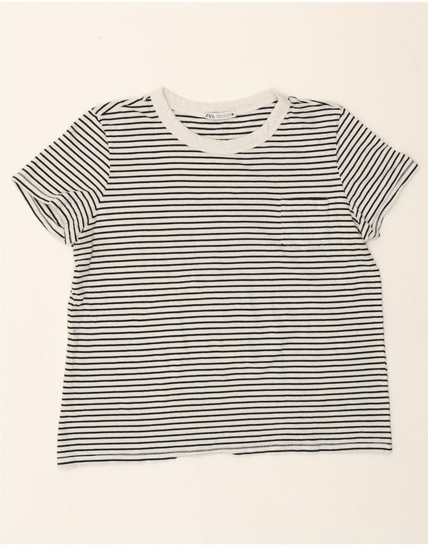 Zara Mujer Camiseta Top UK 40 XL Blanco Rayas Náutico