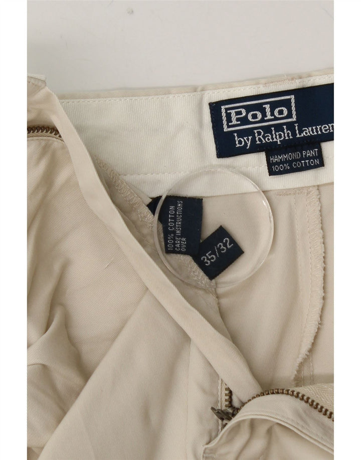 POLO RALPH LAUREN Pantalón chino con pinzas para hombre W35 L32 Algodón blanco roto