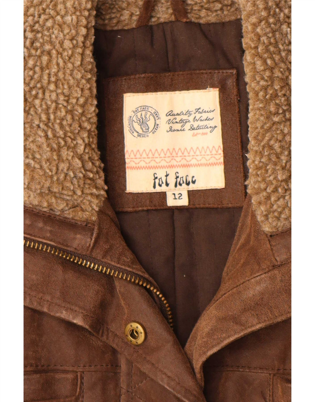 Chaqueta de cuero de corte vintage para mujer de Fat Face UK 42 Marrón medio
