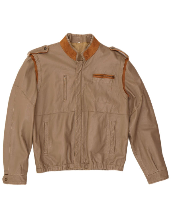 Chaqueta de cuero militar vintage para mujer IT 50 XL cuero beige