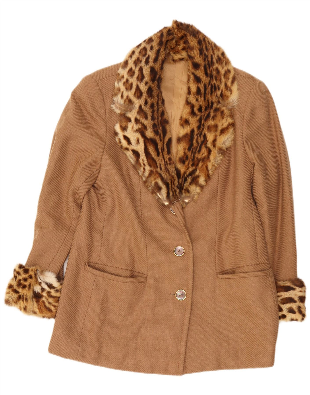 Vintage mujer abrigo corto Reino Unido 14 medio beige animal print