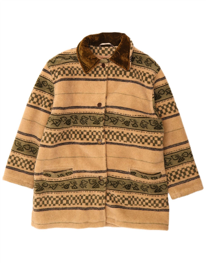 Vintage mujer oversize polar abrigo EU 40 medio beige rayas