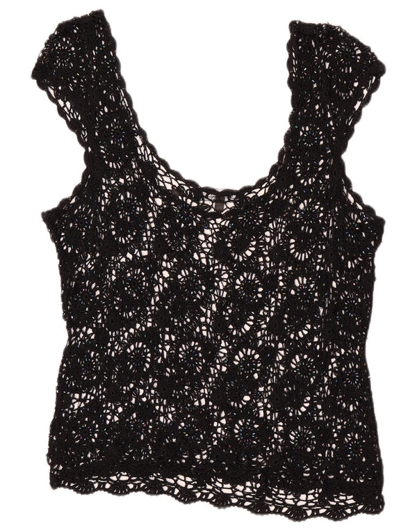 Femme Top sin mangas de crochet para mujer con transparencias UK 20 2XL Viscosa negra