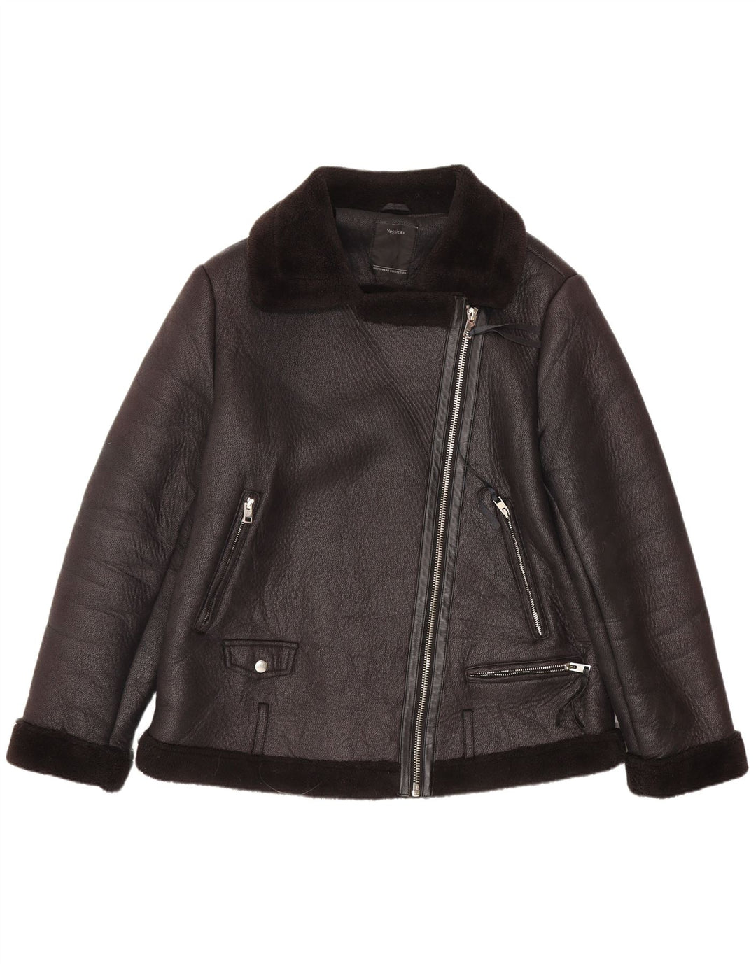 C&A Chaqueta motera de piel sintética Sherpa para mujer EU 44 XL Poliéster negro
