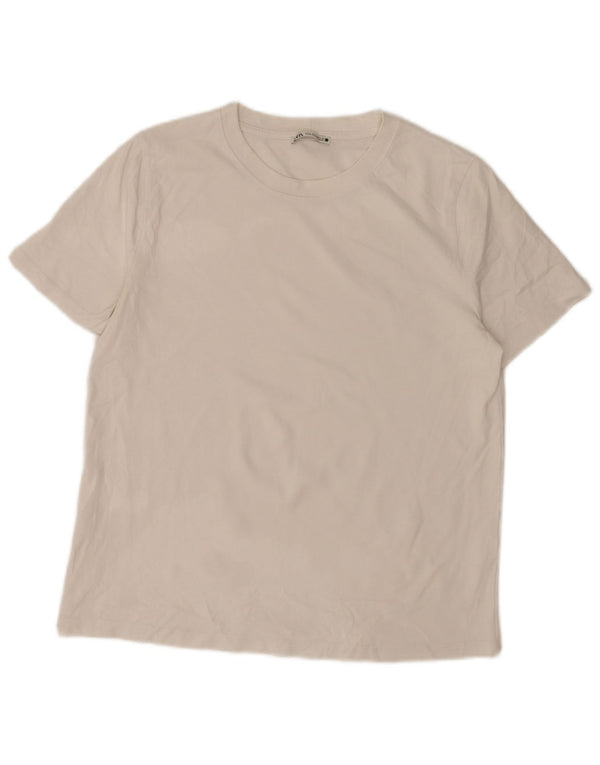 Zara Camiseta Mujer Top UK 46 Grande Algodón Blanco