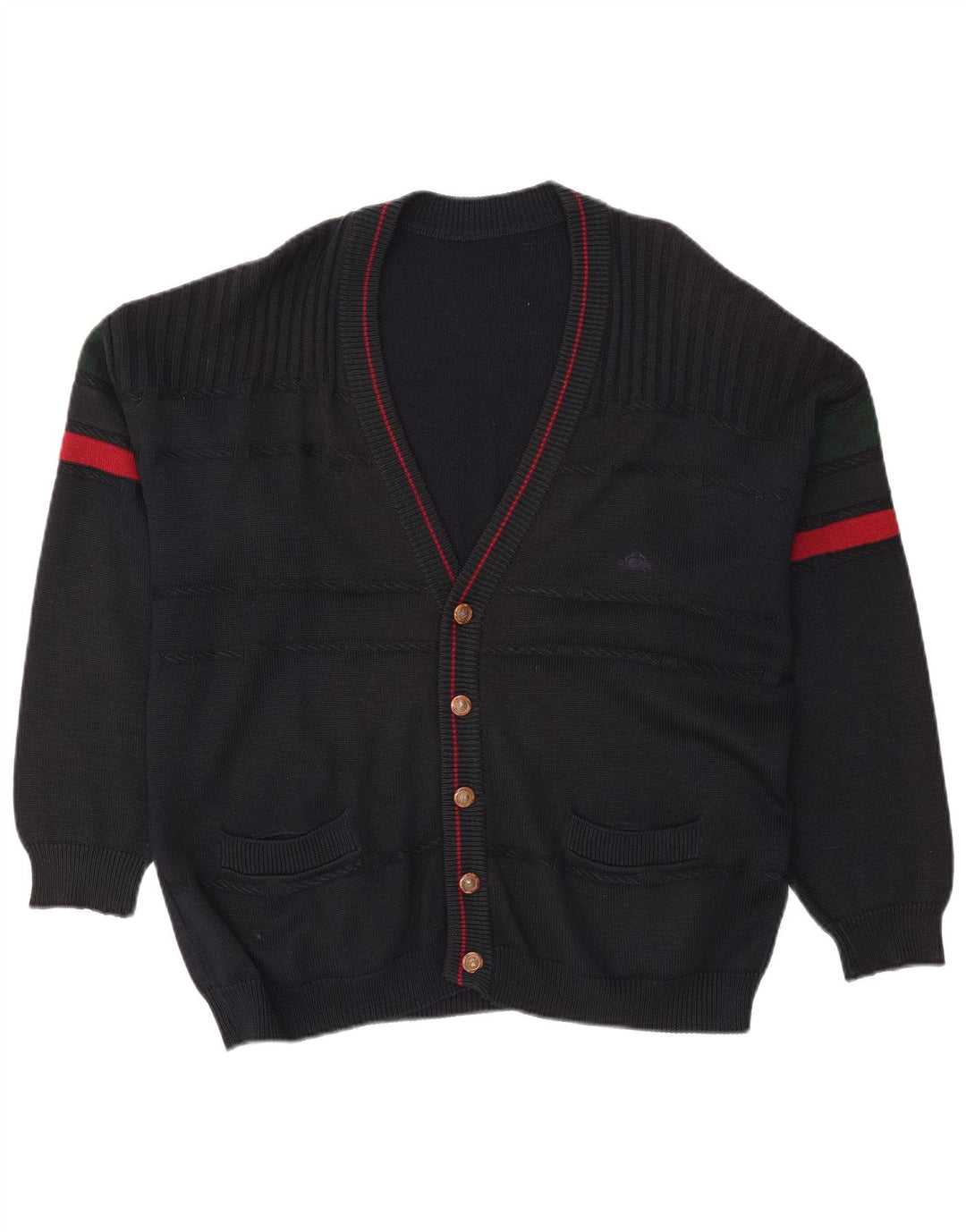 Vintage hombre cardigan suéter XL negro colorblock