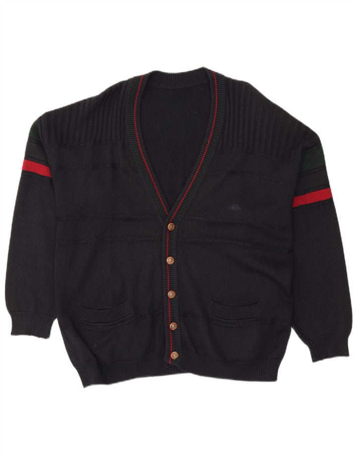 Vintage hombre cardigan suéter XL negro colorblock