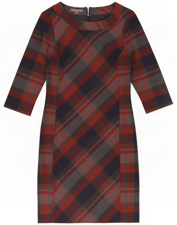 Laura Ashley Vestido tubo de manga 3/4 para mujer UK 10 Small Navy Blue Plaid