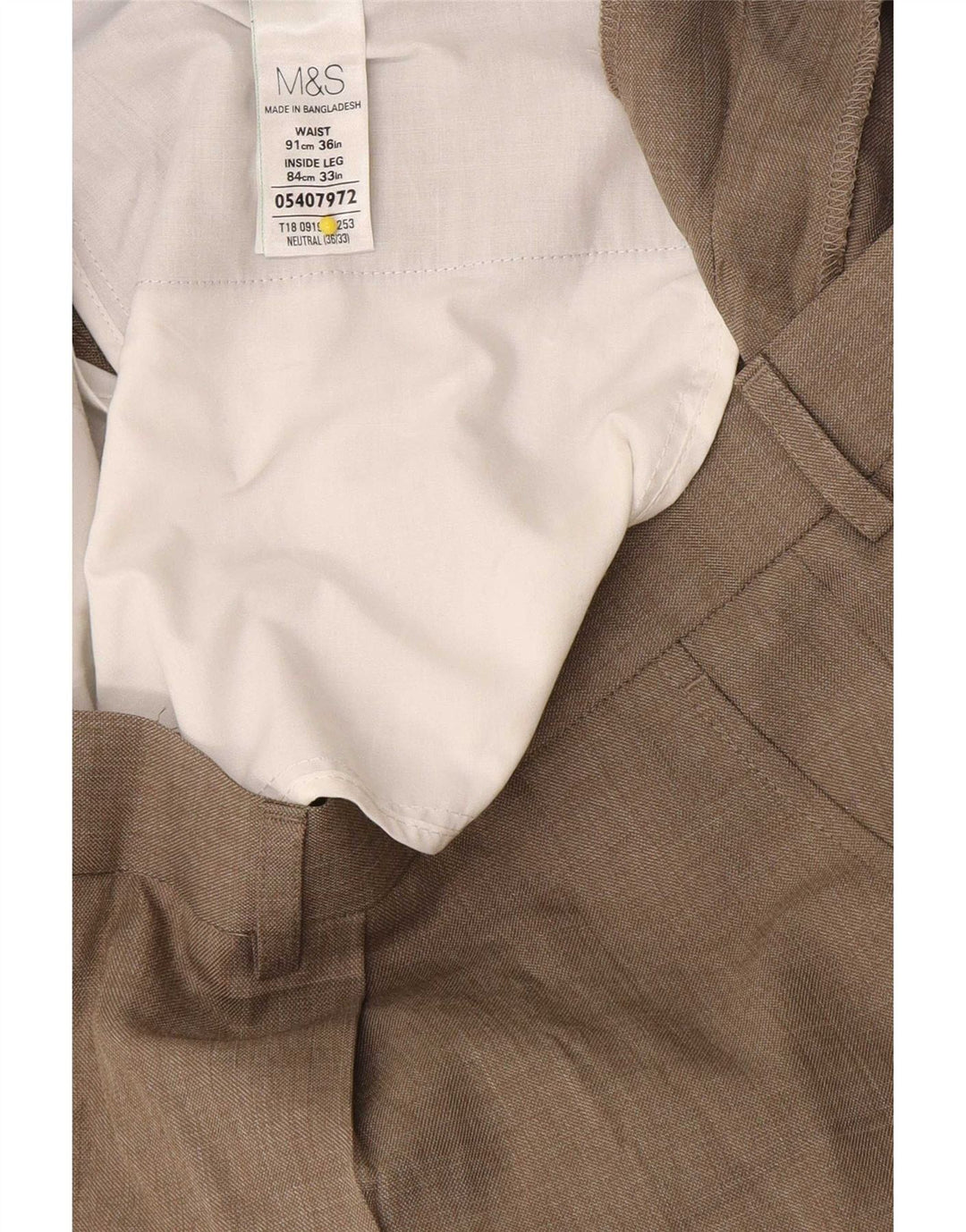 Marks & Spencer Pantalón de traje con pinzas para hombre W36 L33 Poliéster beige
