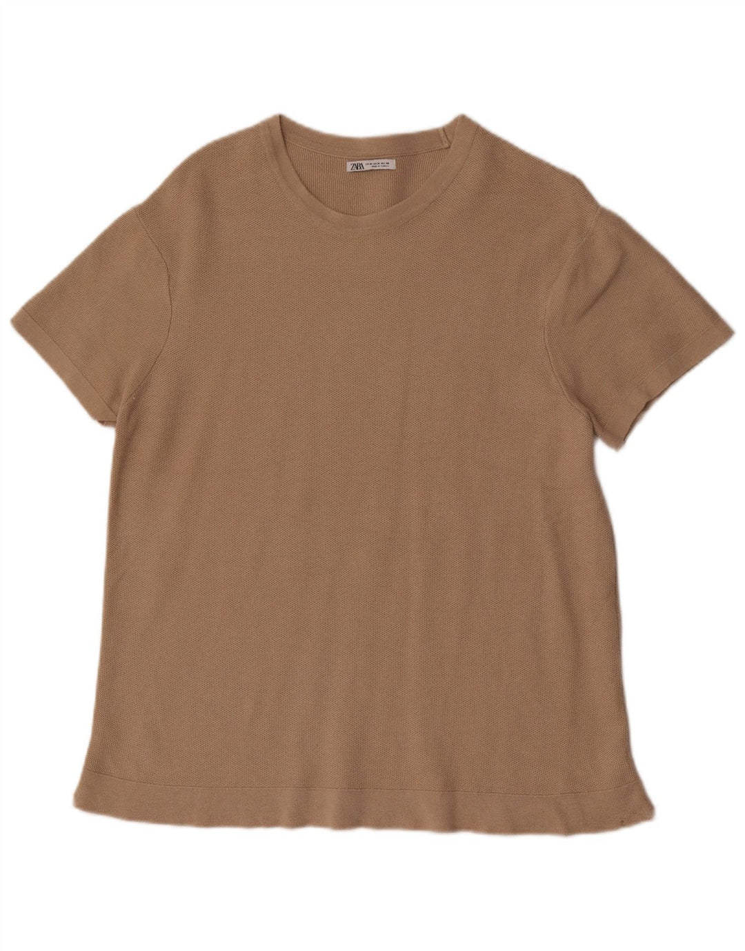 Zara Hombre Camiseta Manga Corta Top Algodón Marrón Medio
