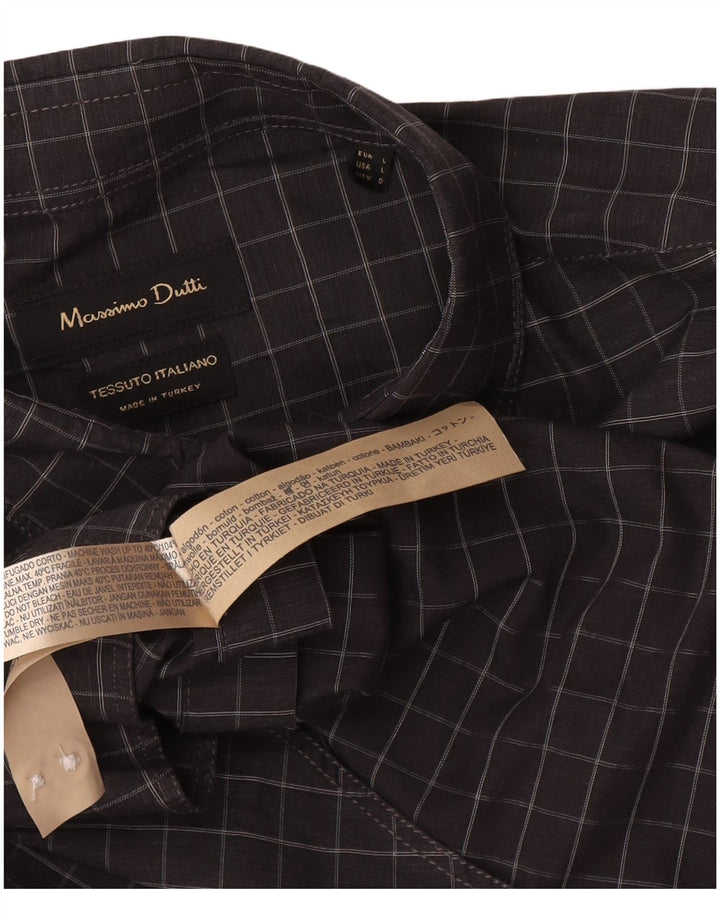 Camisa Massimo Dutti Hombre Large Cuadros Gris Algodón
