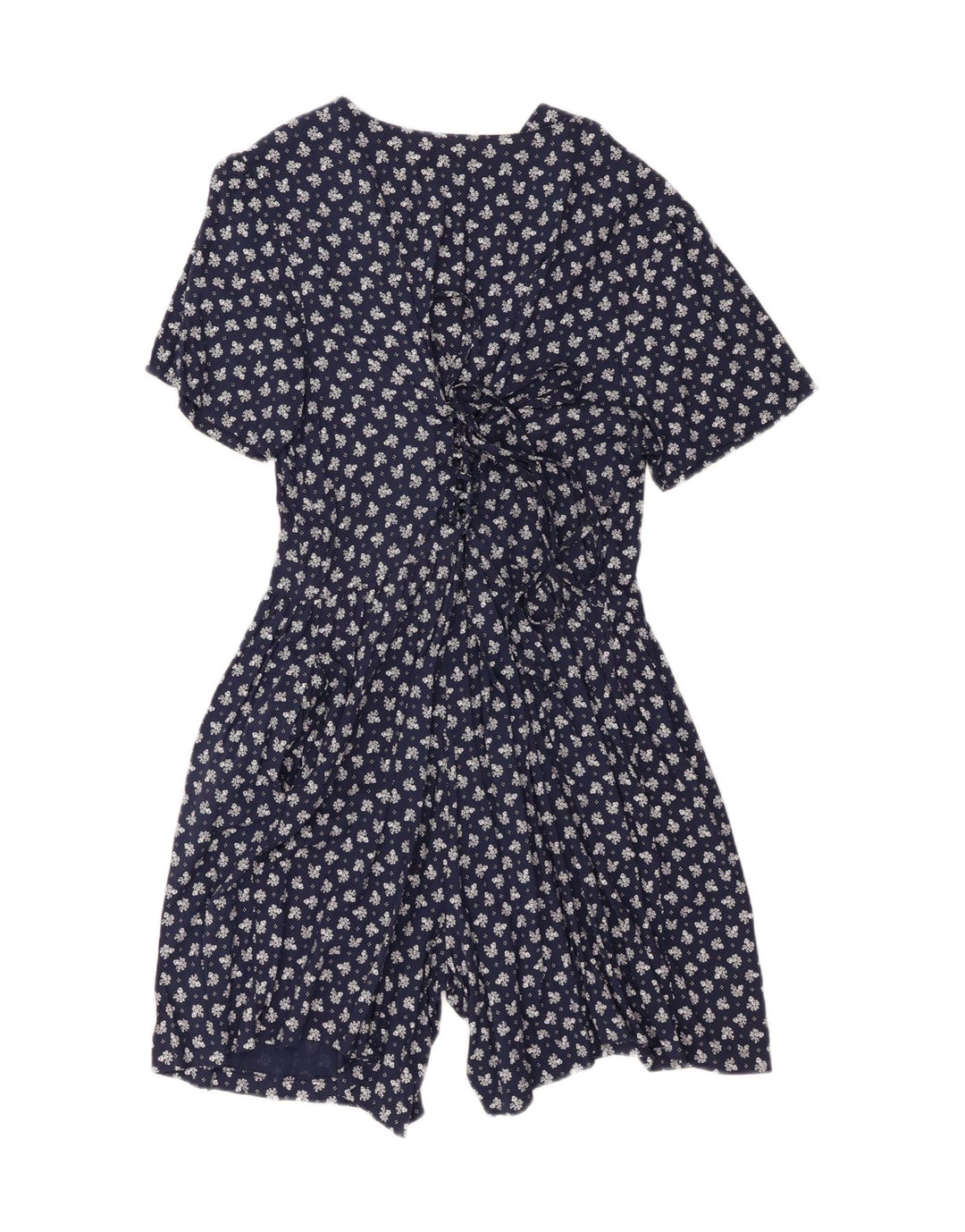 Vintage mujer playsuit Reino Unido 20 2XL azul marino floral viscosa
