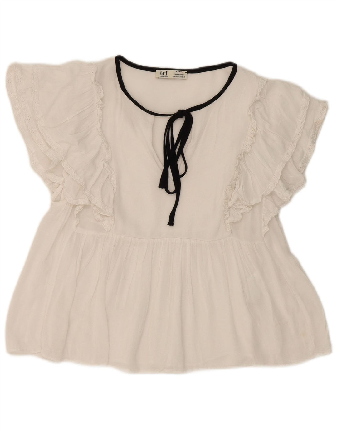 Zara Blusa De Ala De Murciélago Con Lazo Frontal Para Mujer UK 42 Algodón Blanco Mediano