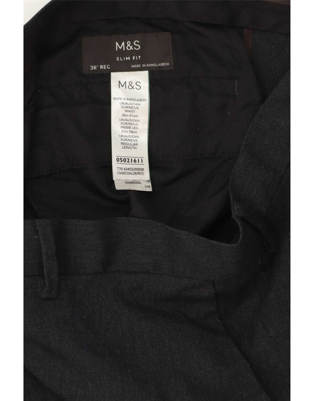 Marks & Spencer Pantalón de traje ajustado para hombre W36 L31 Poliéster gris