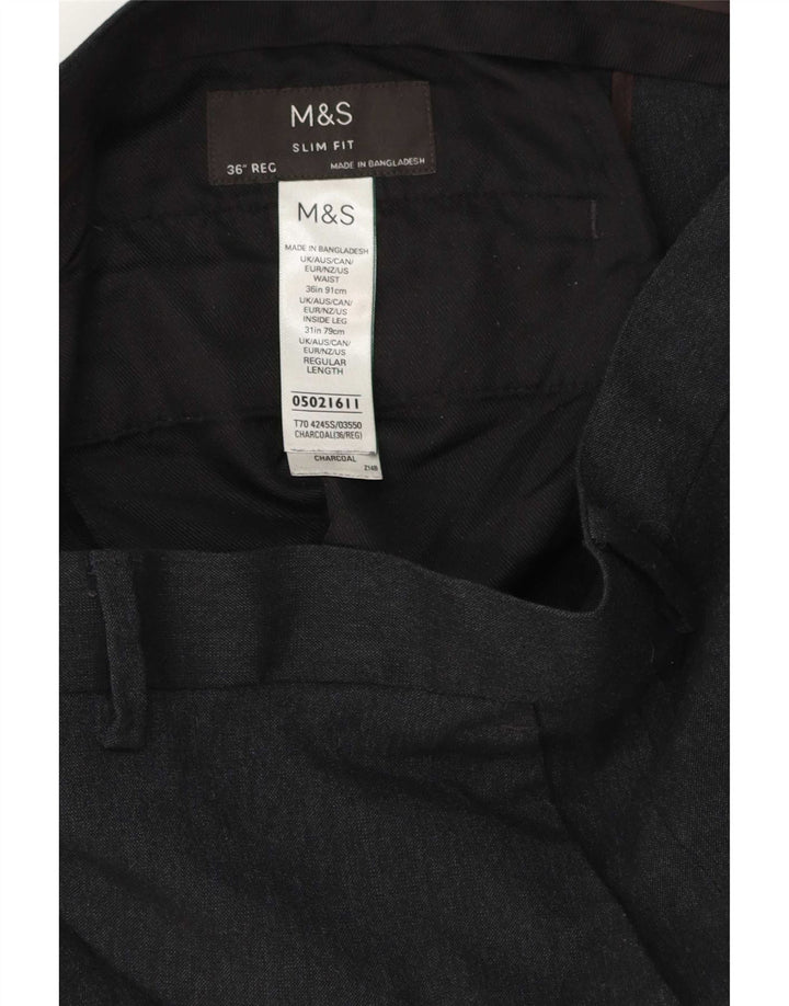 Marks & Spencer Pantalón de traje ajustado para hombre W36 L31 Poliéster gris