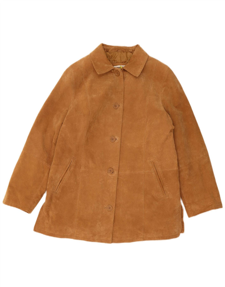 Marcel Clair Chaqueta de ante para mujer UK 44 Grande Cuero marrón