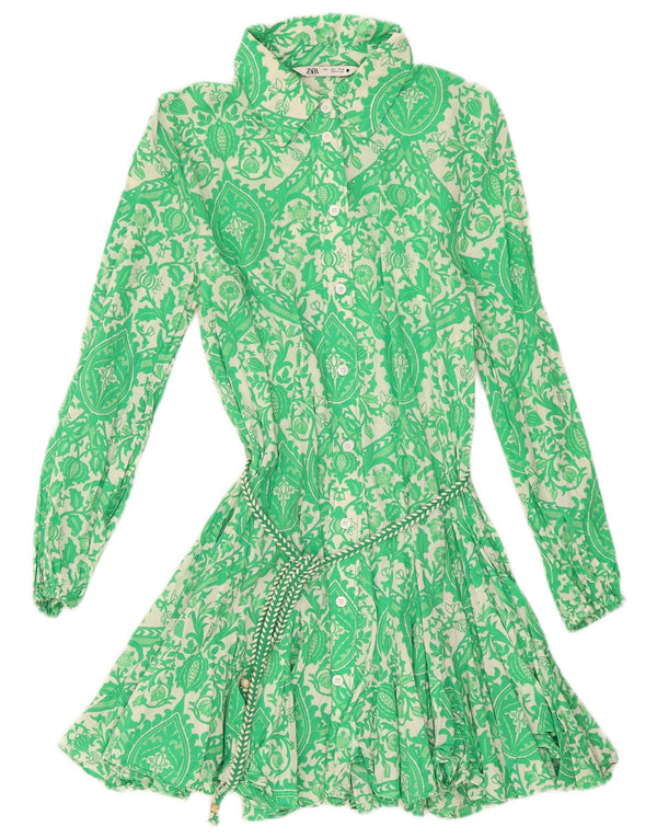 Zara Vestido camisero para mujer UK 44 Algodón floral verde grande
