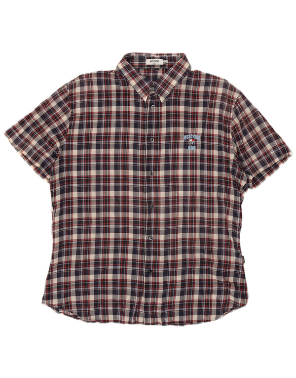 Moschino Hombre Camisa Manga Corta 3XL Azul Marino Cuadros