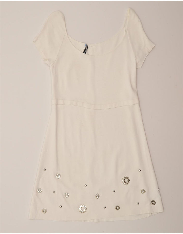 Blumarine Vestido con hombros descubiertos para mujer UK 10 Small White Viscosa