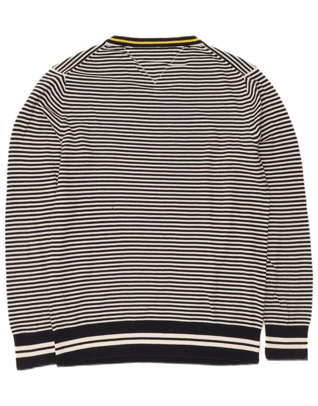 TOMMY HILFIGER Jersey con cuello en V para hombre pequeño de algodón a rayas azul marino