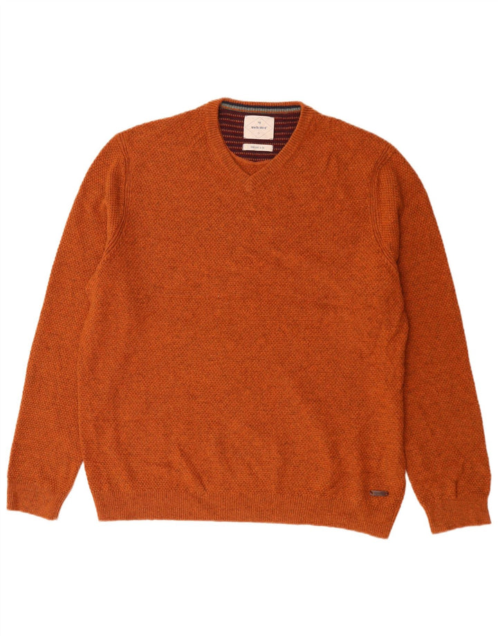 Jersey con cuello en V para hombre White Stuff XL Lana naranja