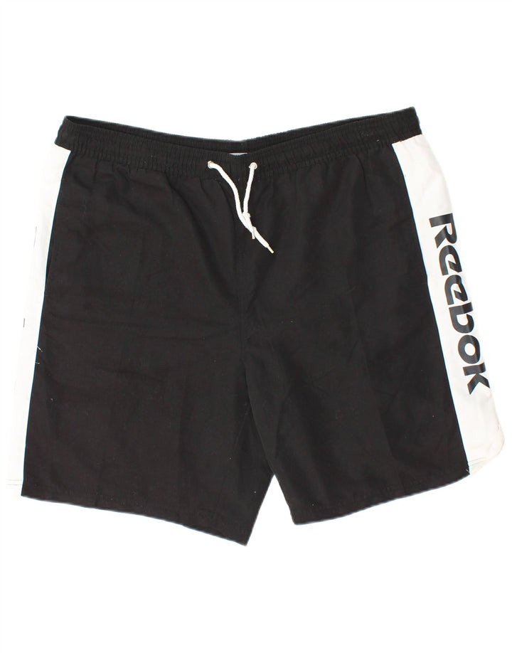 REEBOK Pantalones cortos deportivos con gráficos para hombre XL Poliéster con bloques de color negro