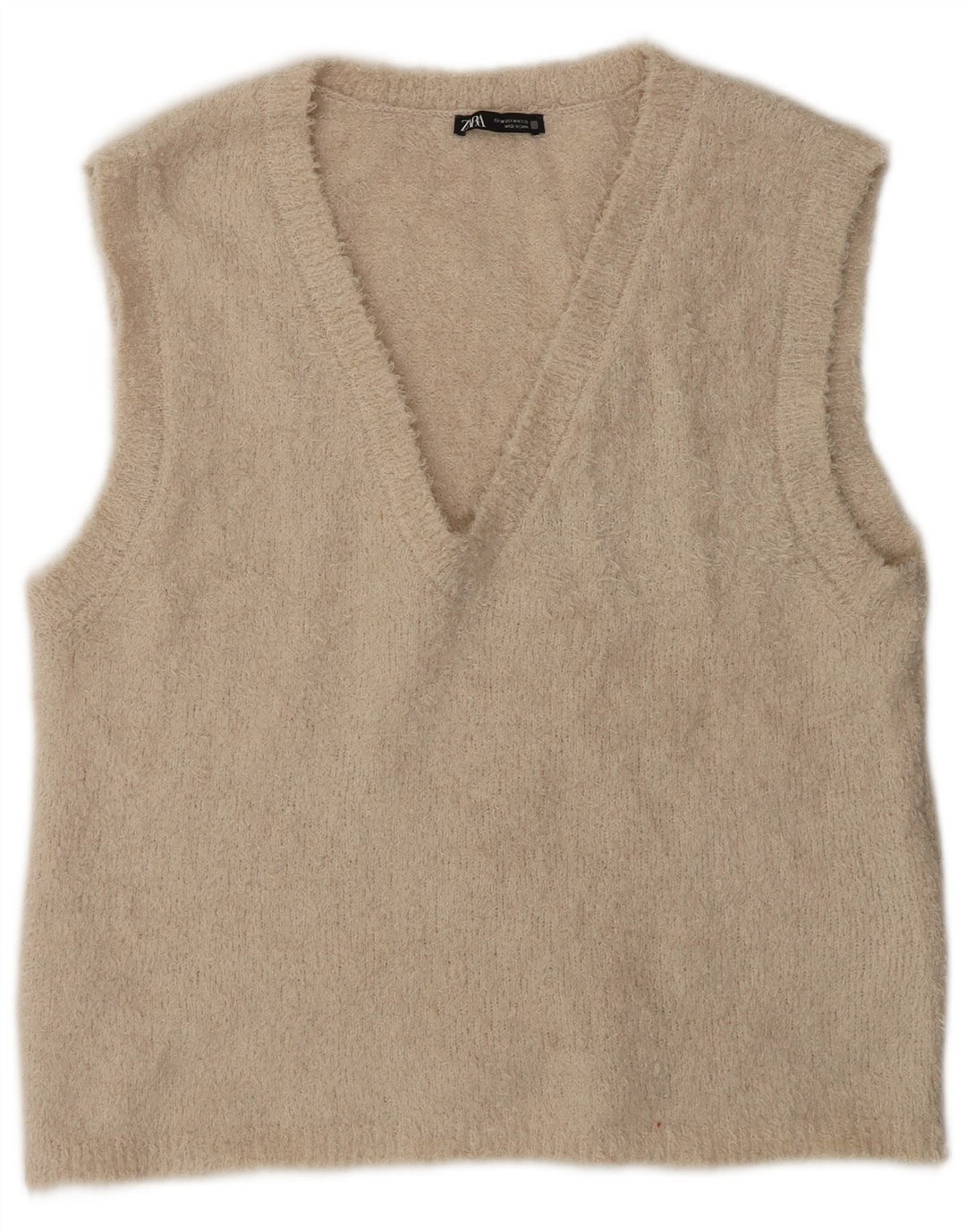 Zara Mujer Chaleco Tank Top UK 44 Medio Beige Poliéster