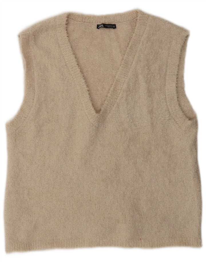 Zara Mujer Chaleco Tank Top UK 44 Medio Beige Poliéster