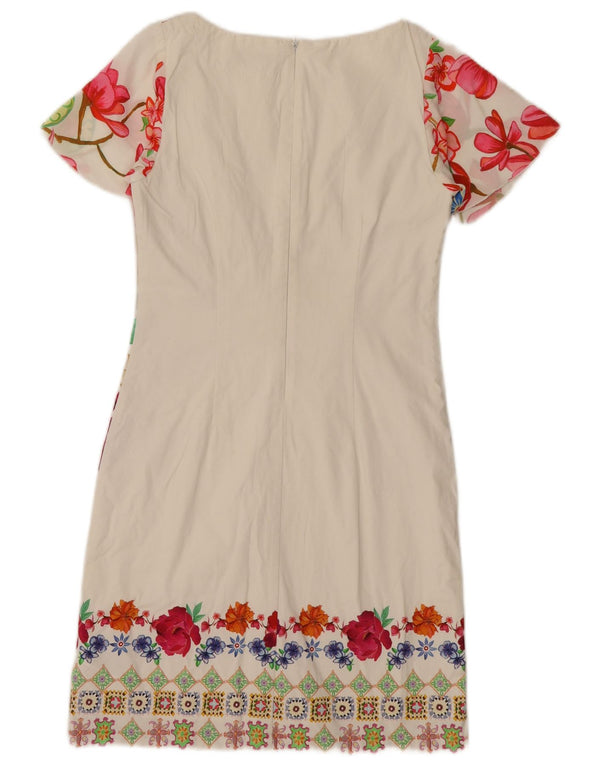 Desigual Vestido tubo para mujer EU 36 Pequeño algodón floral blanco