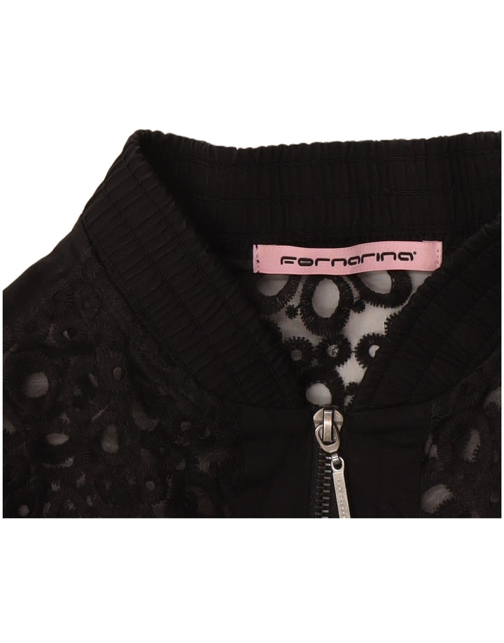 Fornarina Chaqueta Bomber de Encaje para Mujer UK 42 Mediana Negro Floral