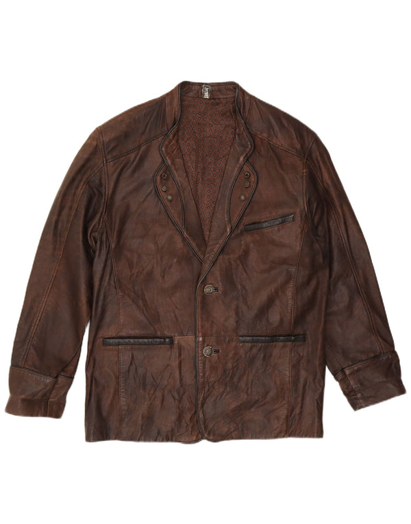 VINTAGE Chaqueta de cuero para hombre IT 48 Marrón medio