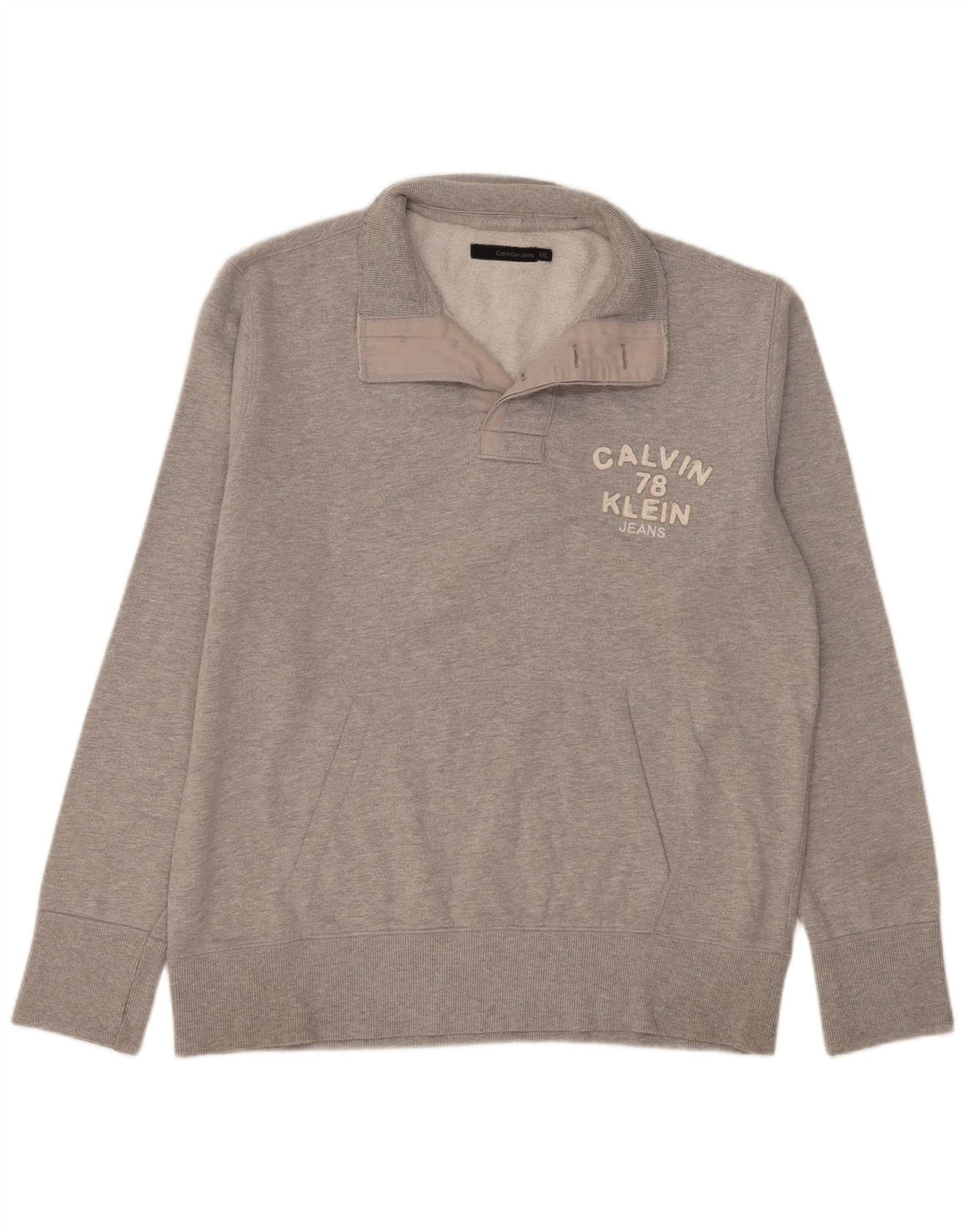 Calvin Klein Jeans - Sudadera con cuello y botones para hombre, talla 2XL, color gris