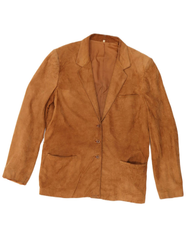 Vintage mujer 3 botones ante Blazer chaqueta IT 48 XL cuero beige