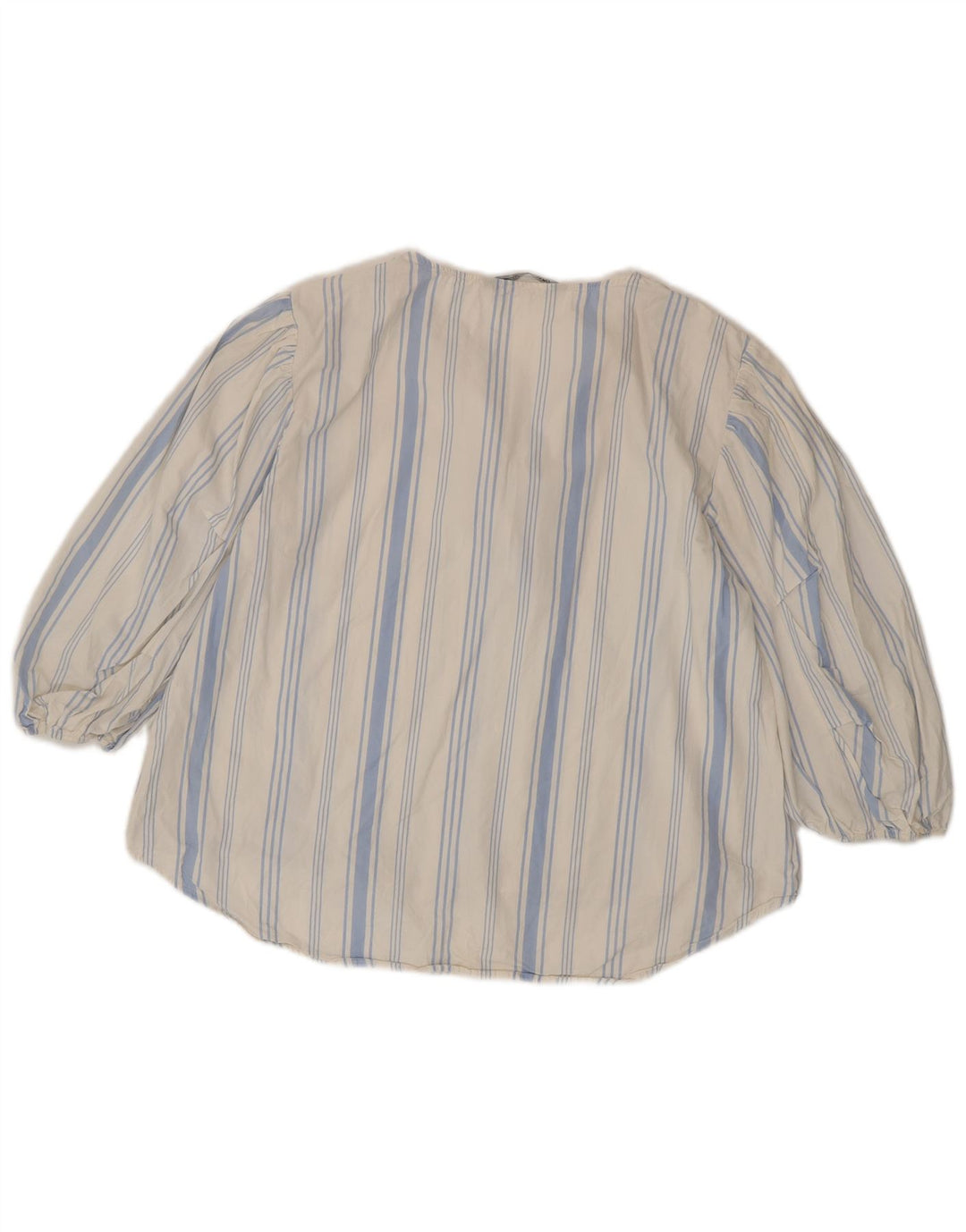 ZARA Mujer Blusa Manga 3/4 Top UK 42 Azul Medio Rayas