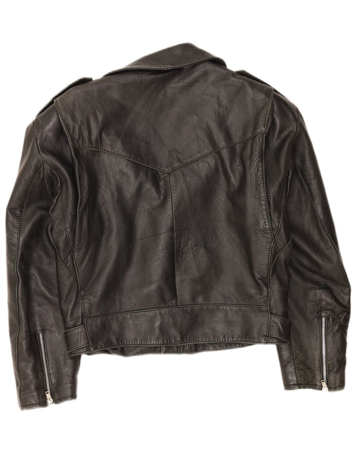Vintage mujer crop cuero biker chaqueta IT 46 cuero negro grande