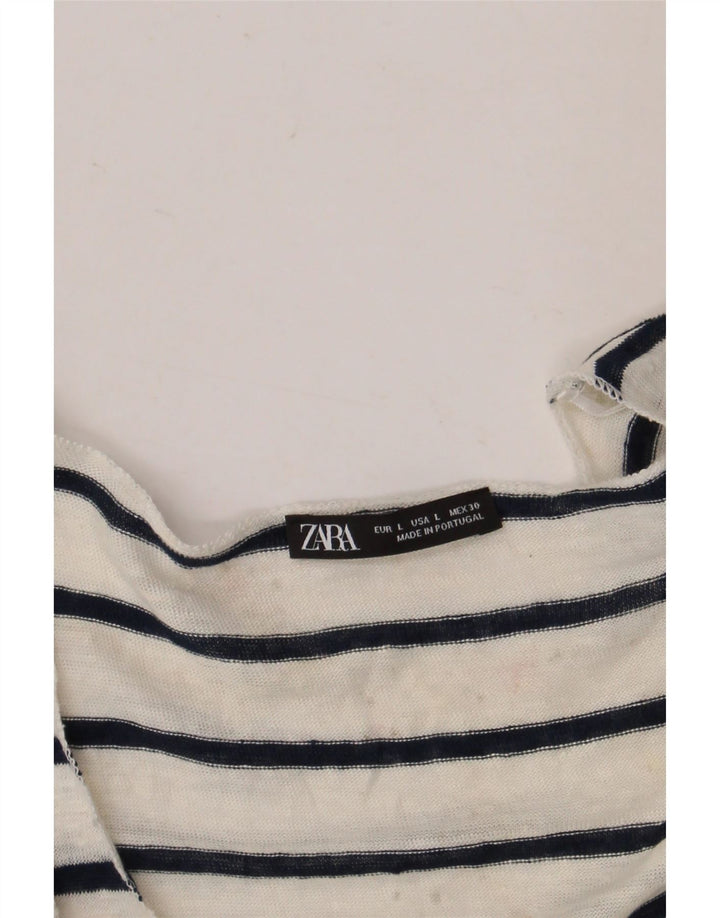 Zara Camiseta Mujer Top UK 40 Grande Rayas Blancas