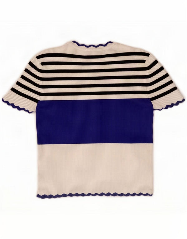 Zara Blusa corta para mujer UK 8 Small White Rayas Viscosa