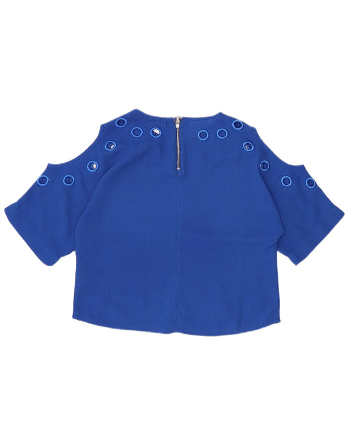 KAREN MILLEN Blusa corta extragrande para mujer UK 10 Small Blue Poliéster