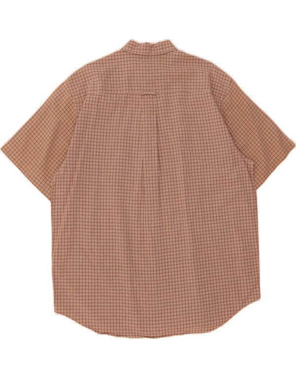 EDDIE BAUER Camisa de manga corta para hombre de algodón a cuadros marrón grande