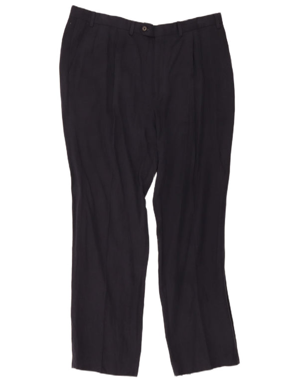 Marks & Spencer Pantalón de traje con pinzas para hombre W40 L33 Seda azul marino