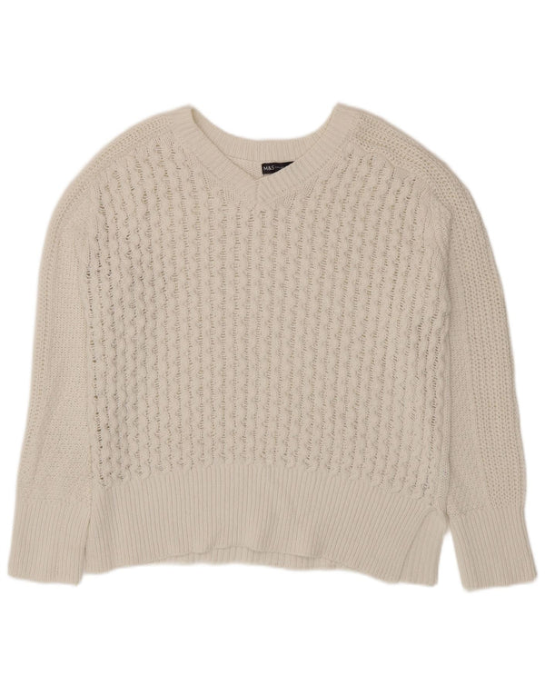 Marks & Spencer Suéter con Cuello en V para Mujer UK 46 Grande Algodón Blanco