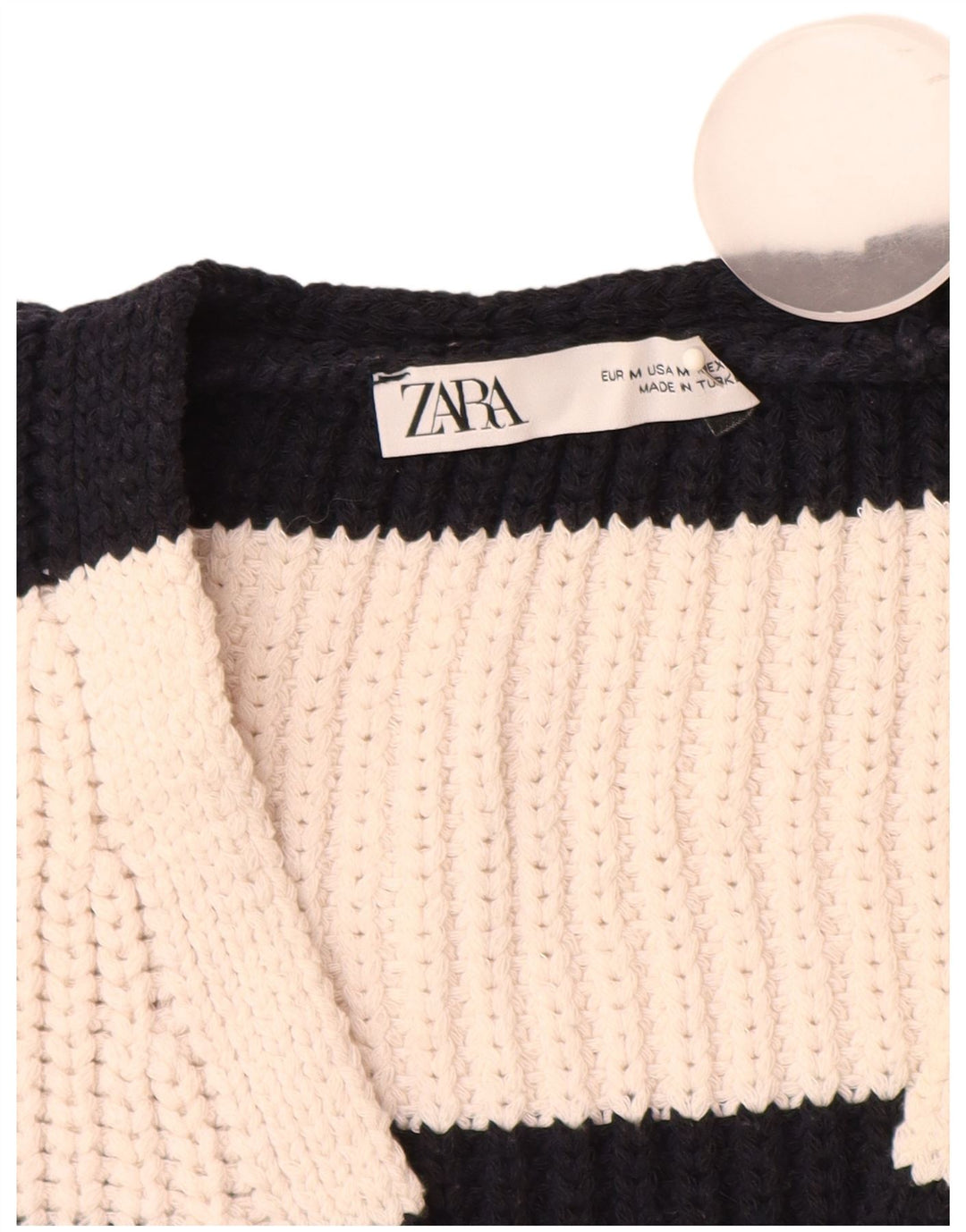 Zara Mujer Chaleco Camiseta Sin Mangas UK 14 Mediano Off White Poliéster A Rayas