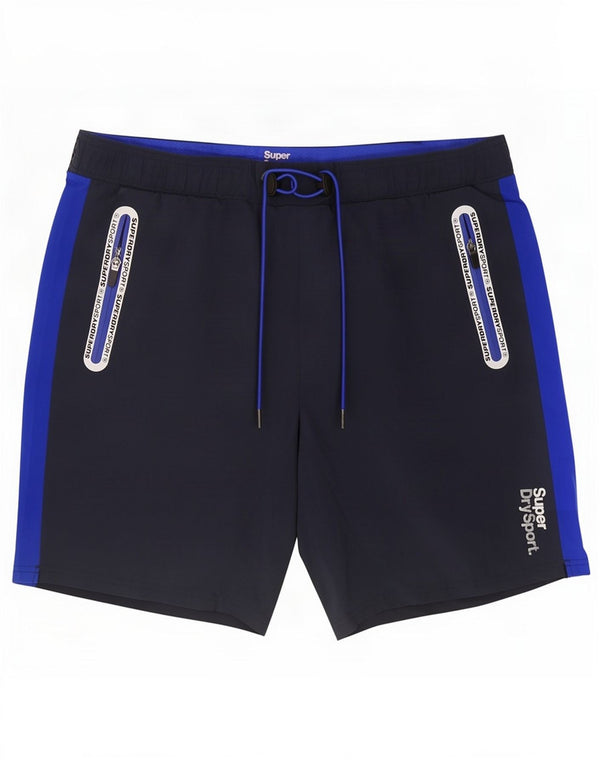 Superdry Shorts deportivos con estampado gráfico para hombre, 2XL, poliéster con bloques de color azul marino