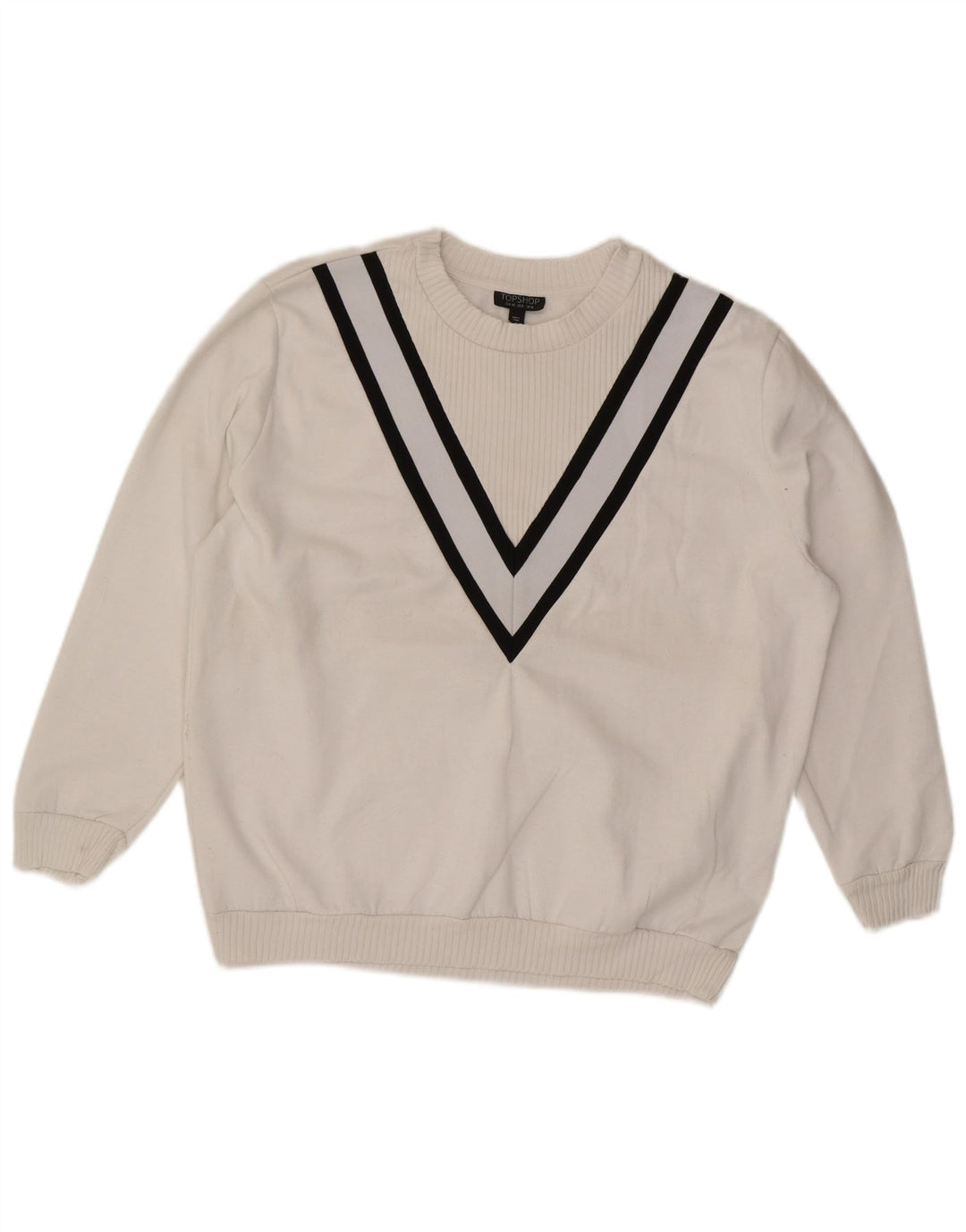 Topshop Sudadera extragrande para mujer, talla 40, talla mediana, color blanco a rayas